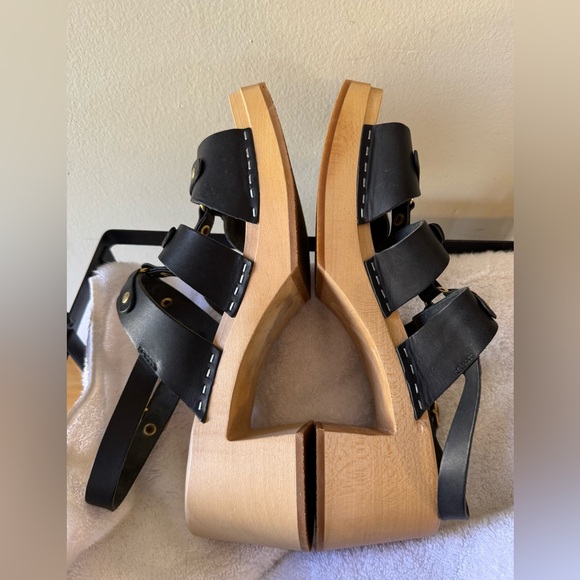 Swedish Hasbeens Black Brassy Block Heels Sandals Size 41 NWOB - Picture 5 of 8